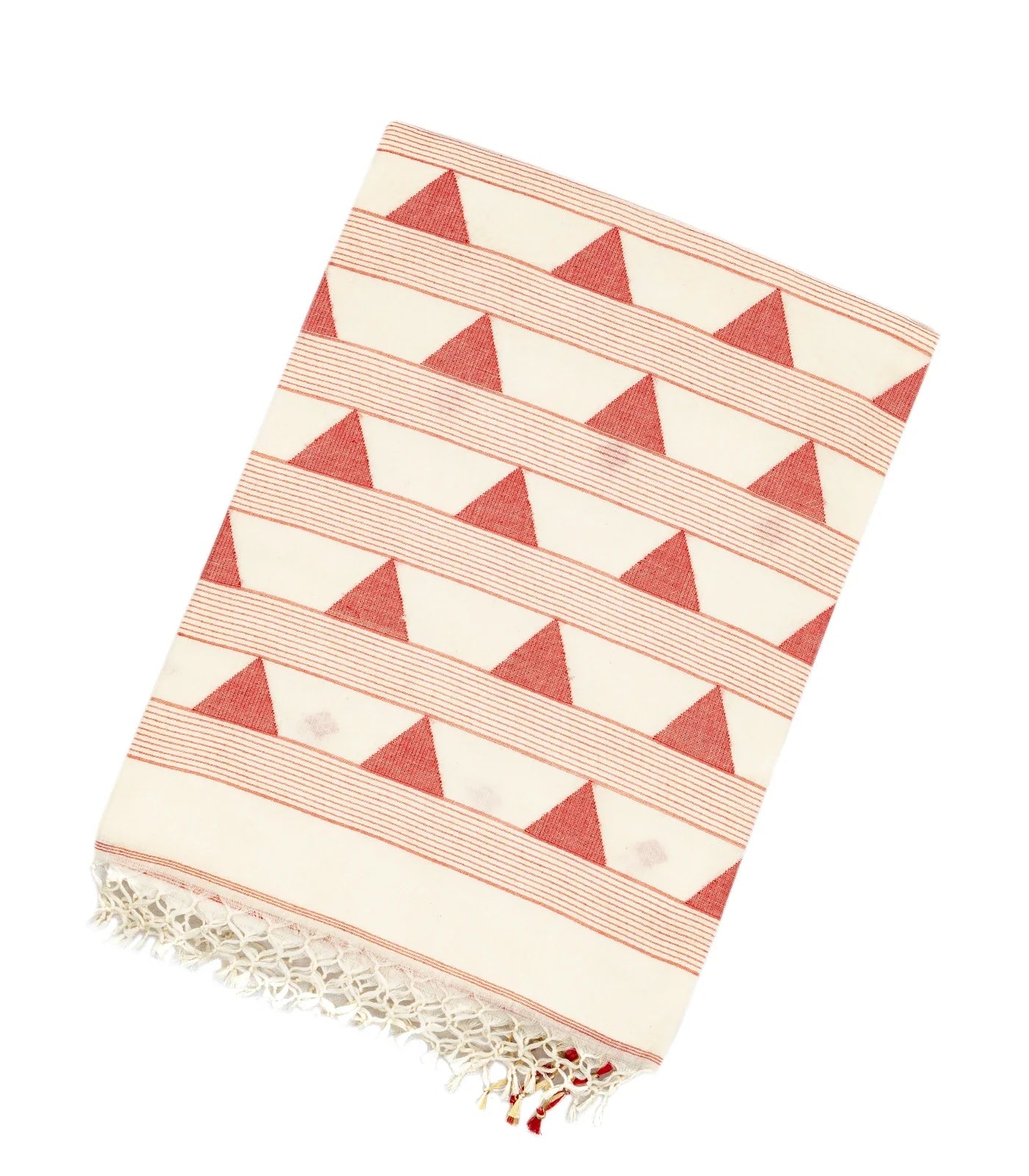 White Handloom Bengal Cotton Saree With Diamond Buttas