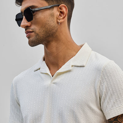 White Textured Cuban T-Shirt