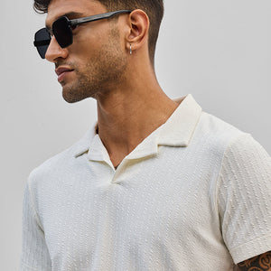 White Textured Cuban T-Shirt