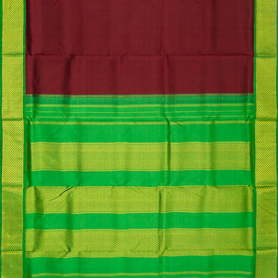 Maroon Handloom Kanchipuram Korvai 9 Yards Silk Saree With Green Border