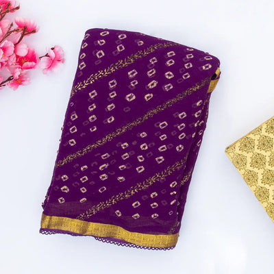 Purple Printed Crepe Silk Saree With Bandhani Motifs