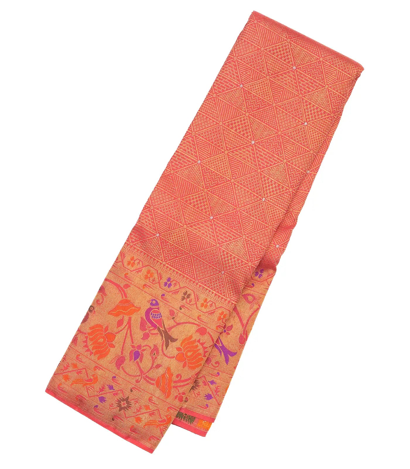Pink Handloom Kanchipuram Silk Saree With Triangle Motifs
