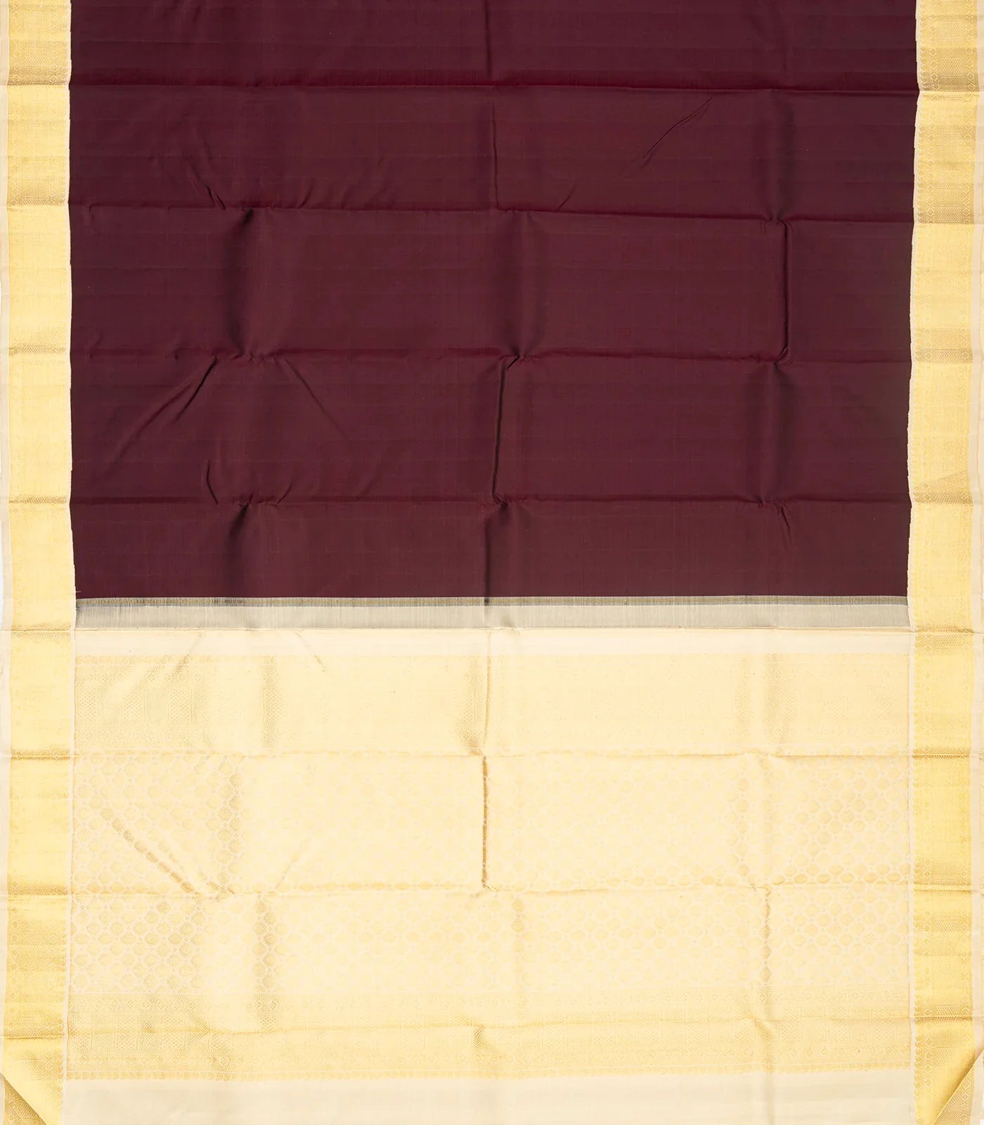 Maroon Handloom Kanchipuram Korvai Silk Saree With Cream Border