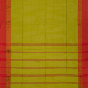 Olive Green Handloom Bengal Cotton Saree With Red Border