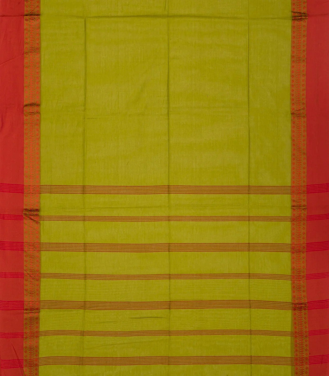 Olive Green Handloom Bengal Cotton Saree With Red Border