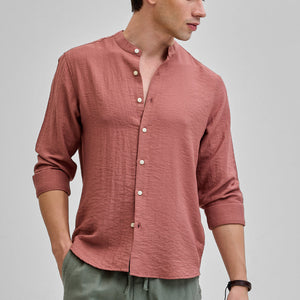 Coral Mandarin Linen Blend Shirt