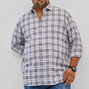 Grey Checks Linen Blend Shirt