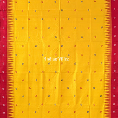 Yellow Red Flower Motif Odisha Ikat Bomkai Silk Saree