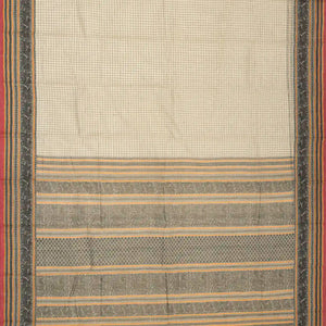 White Handloom Kanchi Cotton Saree With Checks