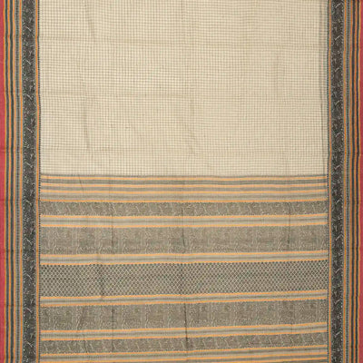 White Handloom Kanchi Cotton Saree With Checks