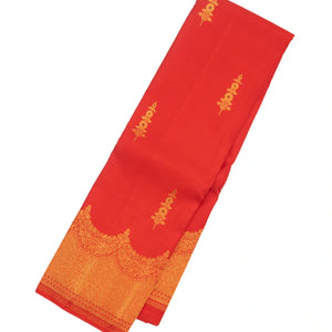 Peach Handloom Kanchipuram Silk Saree With Meena Buttas