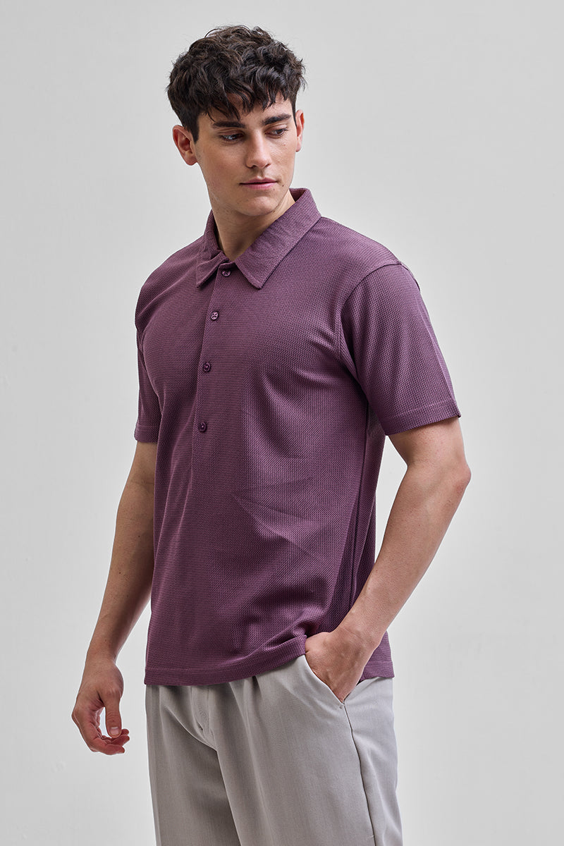 Purple Textured Polo T-Shirt