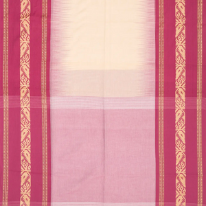 Cream Handloom Bengal Cotton Saree With Contrast Pink Border