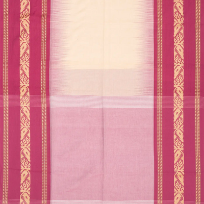 Cream Handloom Bengal Cotton Saree With Contrast Pink Border