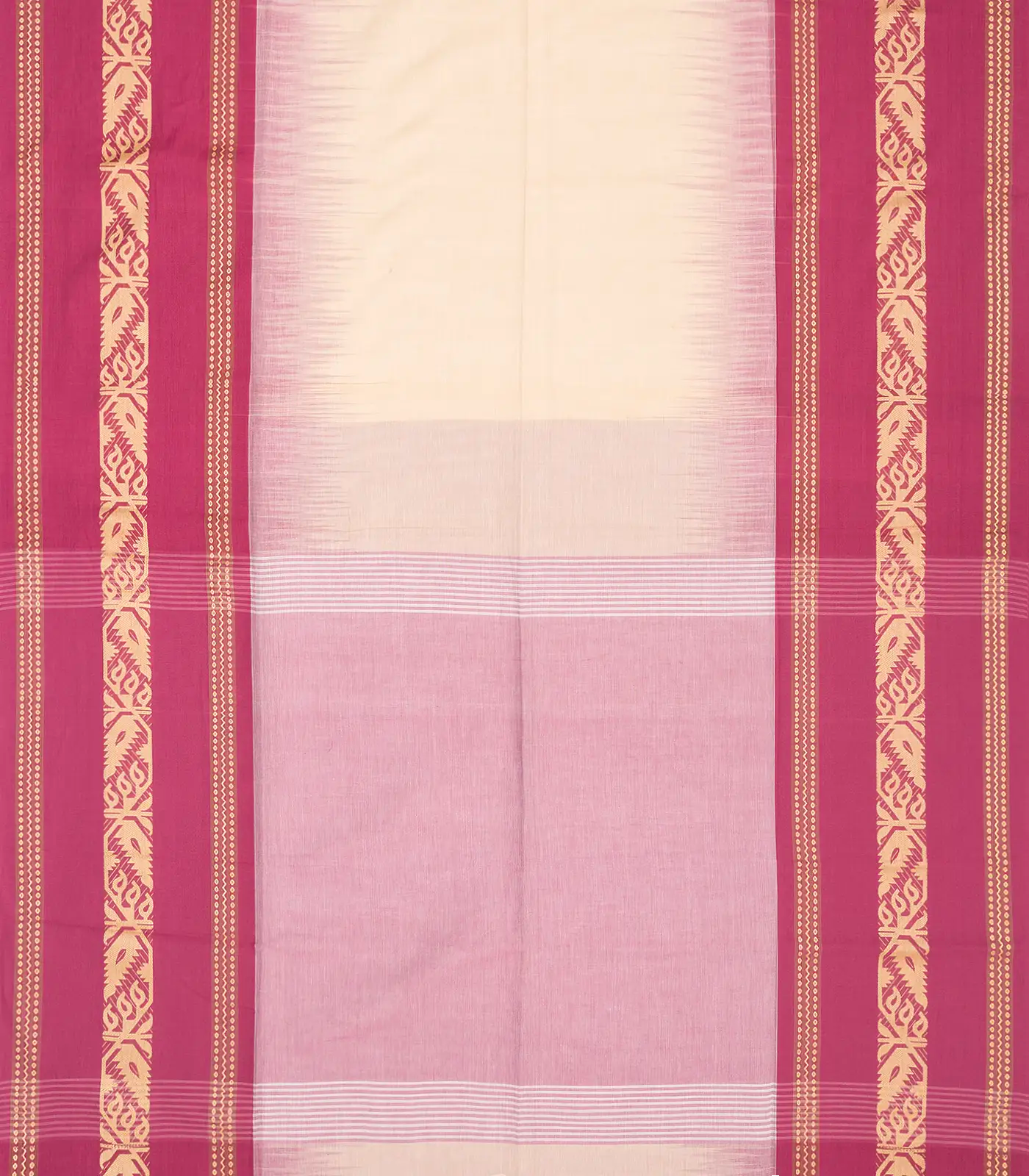 Cream Handloom Bengal Cotton Saree With Contrast Pink Border