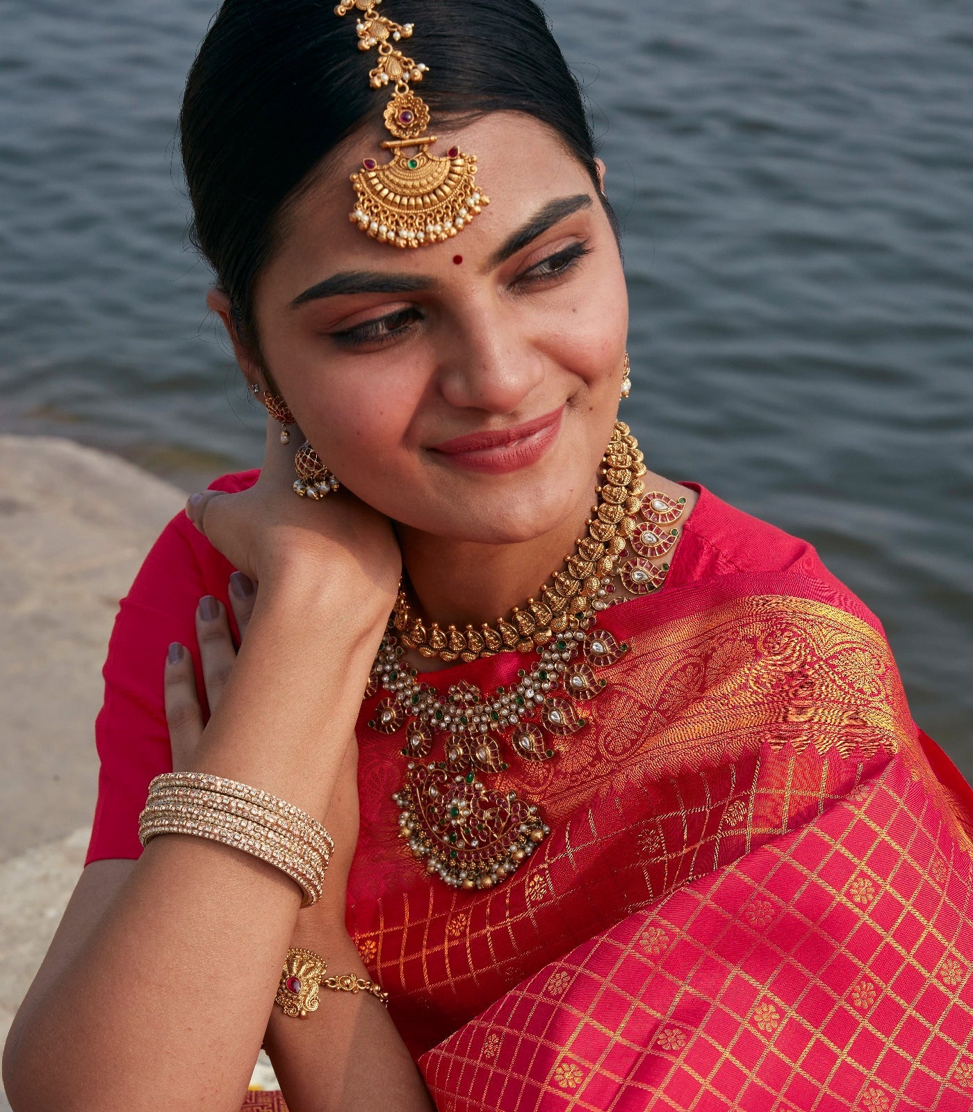 Pink Handloom Kanchipuram Silk Saree With Checks & Kamalam Motifs