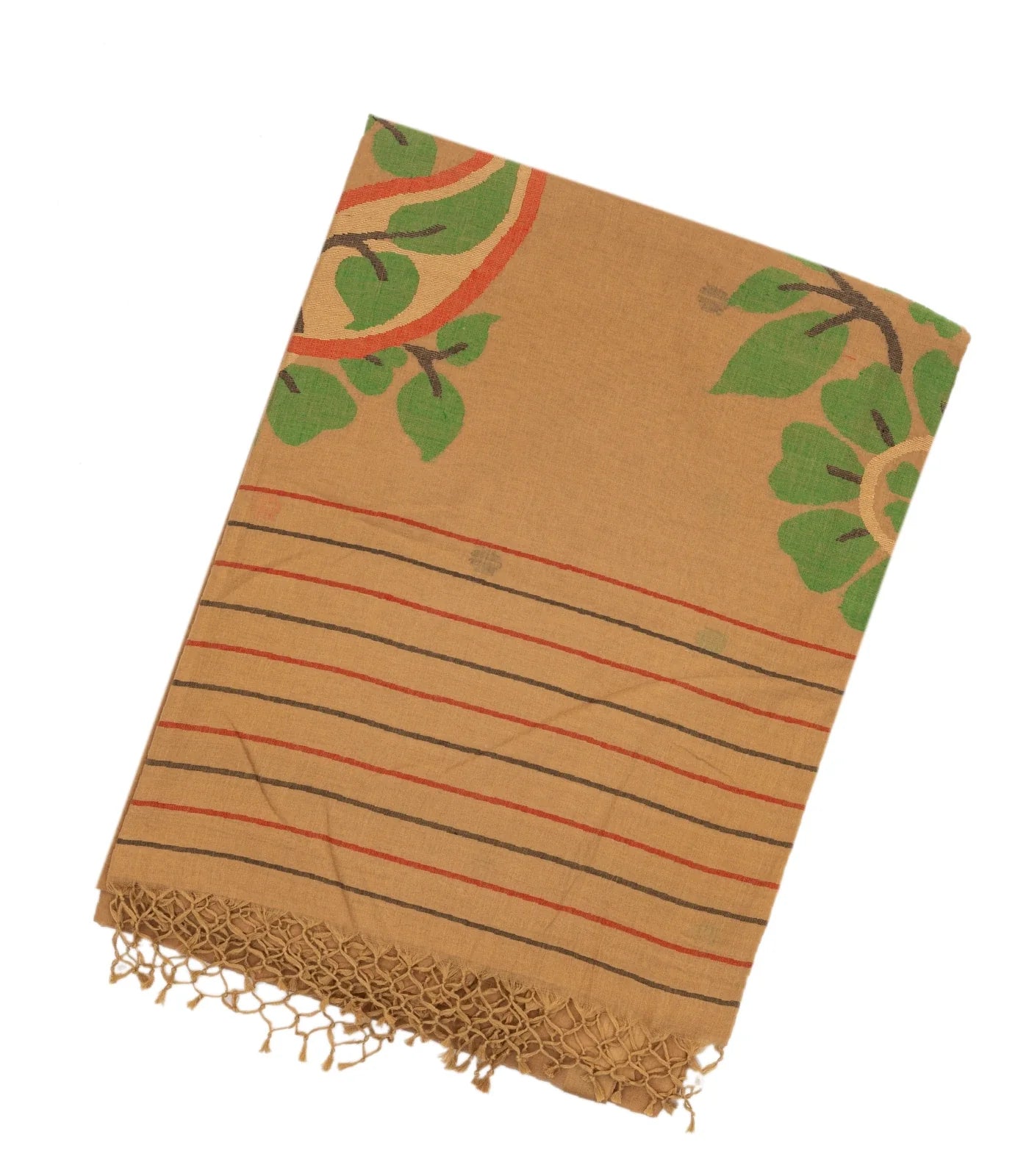 Beige Handloom Bengal Cotton Saree With Mango Motifs