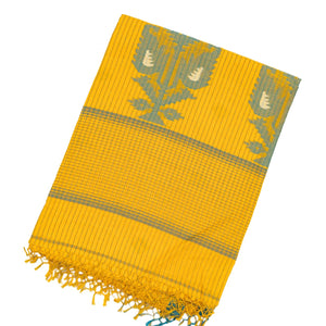 Yellow Handloom Bengal Cotton Saree And Floral Buttas
