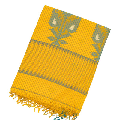 Yellow Handloom Bengal Cotton Saree And Floral Buttas