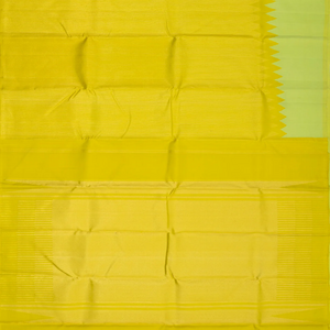 Lime Green Handloom Kanchipuram Korvai Rising Border Silk Saree With Stripes