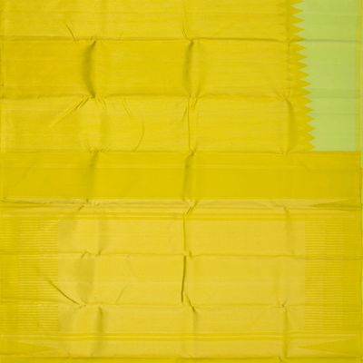 Lime Green Handloom Kanchipuram Korvai Rising Border Silk Saree With Stripes