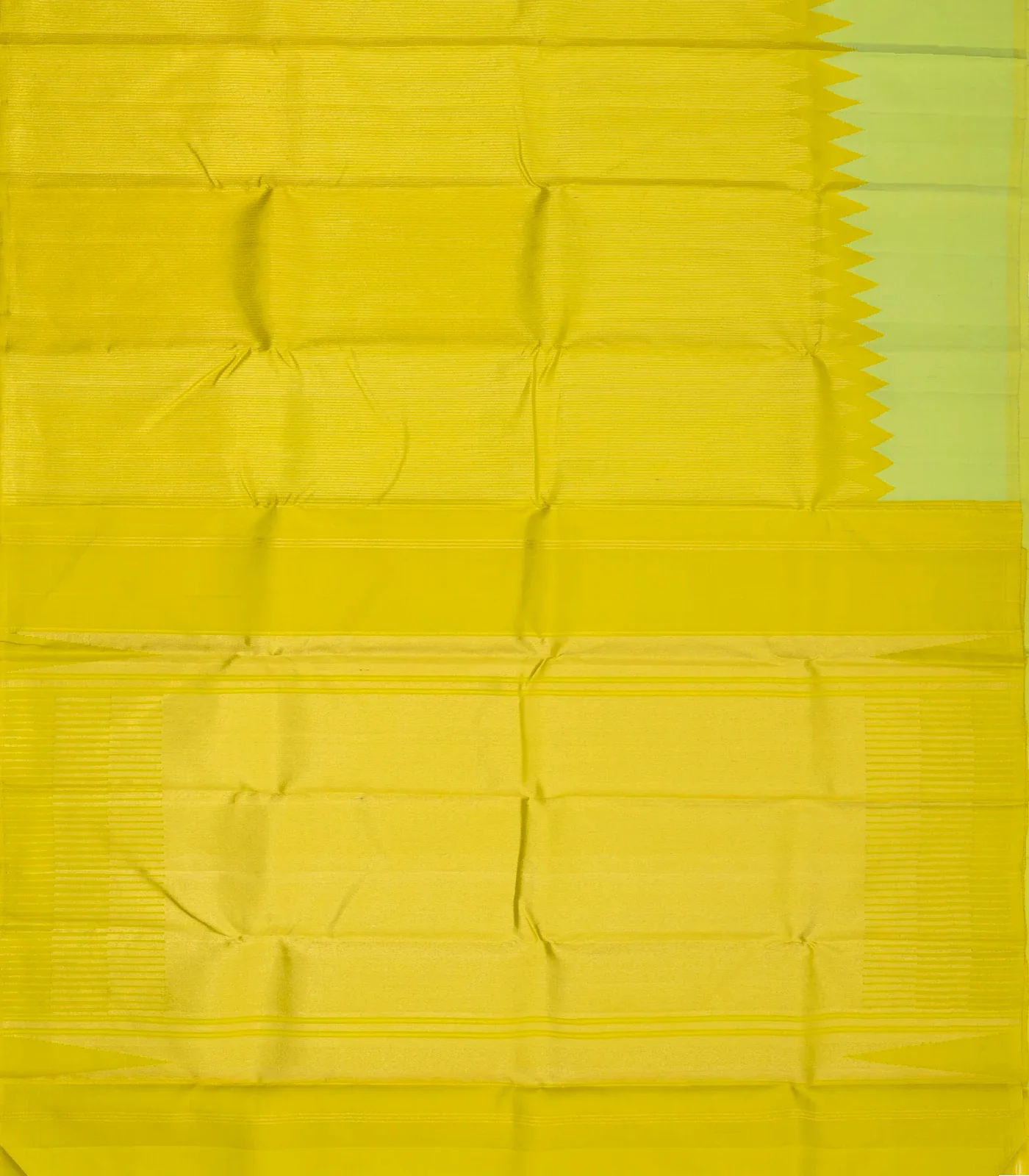 Lime Green Handloom Kanchipuram Korvai Rising Border Silk Saree With Stripes