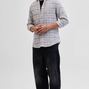 Light Grey Slub Textured Checks Shirt