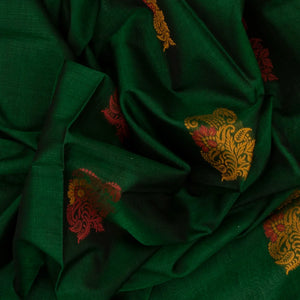 Green Handloom Kora Silk Cotton Saree With Floral Motifs