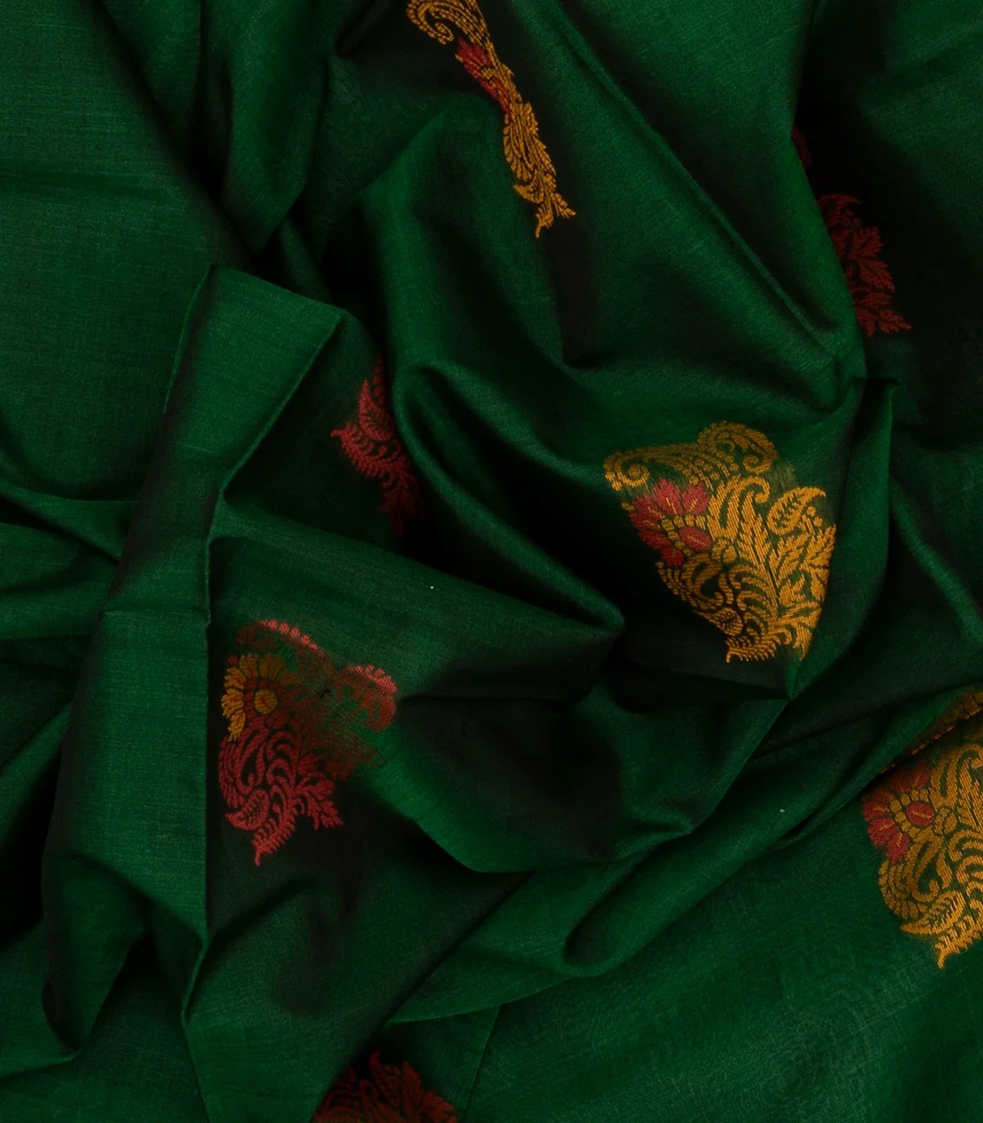 Green Handloom Kora Silk Cotton Saree With Floral Motifs