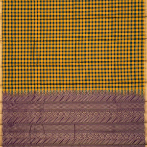 Mustard & Green Soft Silk Saree With Checks-Mustard