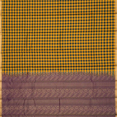 Mustard & Green Soft Silk Saree With Checks-Mustard