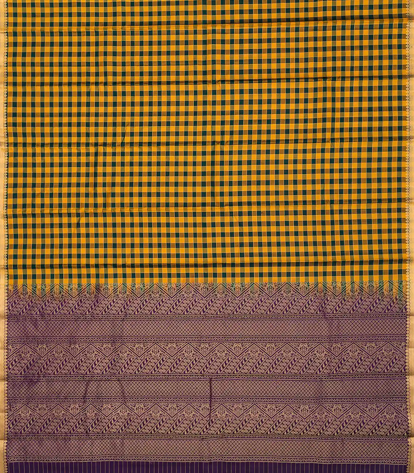 Mustard & Green Soft Silk Saree With Checks-Mustard