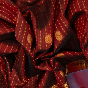 Crimson Handloom Silk Cotton Saree With Stripes