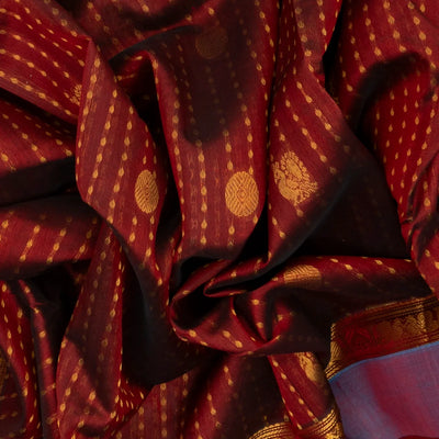 Crimson Handloom Silk Cotton Saree With Stripes