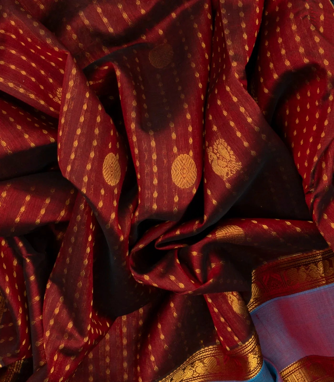 Crimson Handloom Silk Cotton Saree With Stripes