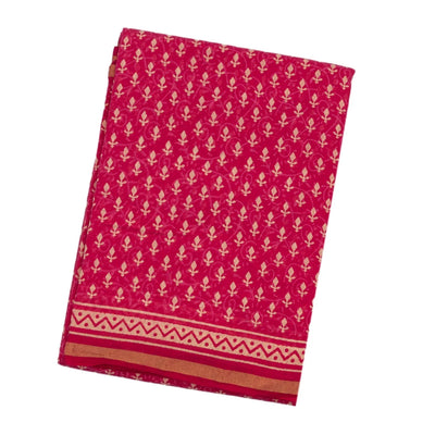 Pink Woven Jaipur Cotton Saree With Printed Floral Motifs