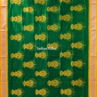 Green Yellow Nartaki Face Head Sambalpuri Ikat Silk Saree