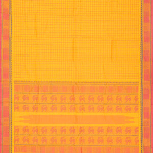 Yellow Handloom Kanchi Cotton Saree With Checks