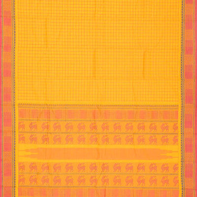 Yellow Handloom Kanchi Cotton Saree With Checks