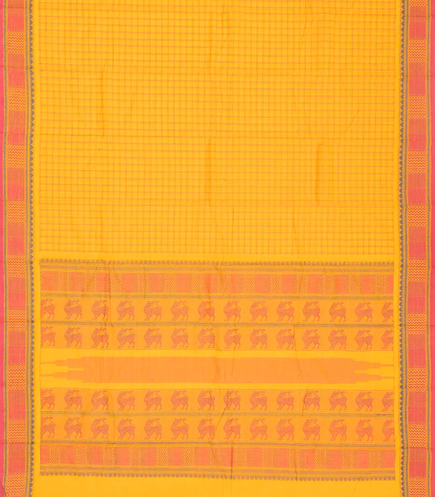 Yellow Handloom Kanchi Cotton Saree With Checks