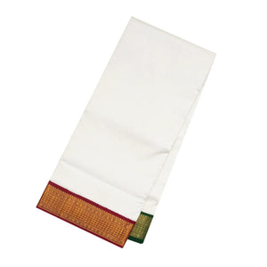 White Handloom Kanchipuram Korvai 9 Yards Silk Saree With Ganga Jamuna Border