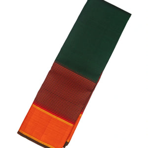 Bottle Green Handloom Kanchipuram Silk Saree With Checks Border