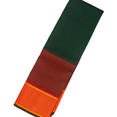Bottle Green Handloom Kanchipuram Silk Saree With Checks Border