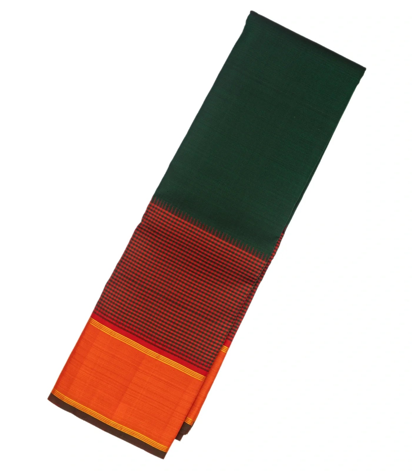 Bottle Green Handloom Kanchipuram Silk Saree With Checks Border