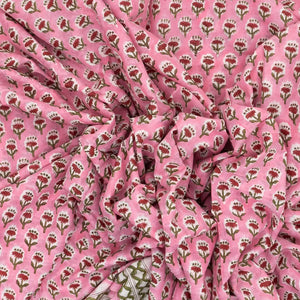Bubblegum Pink Woven Jaipur Cotton Saree With Printed Floral Motifs