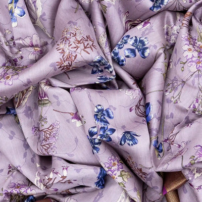 Lavender Handloom Silk Saree With Digital Printed Floral Motifs