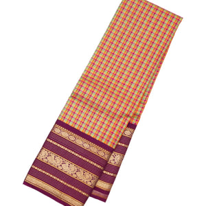 Multi Colour Handloom Kanchipuram Korvai Silk Saree With Checks