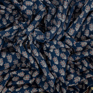 Navy Blue Woven Jaipur Cotton Saree And Printed Floral Motifs