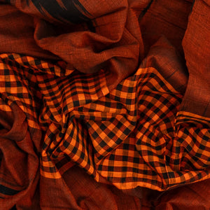 Rust Orissa Cotton Saree With Black Temple Border