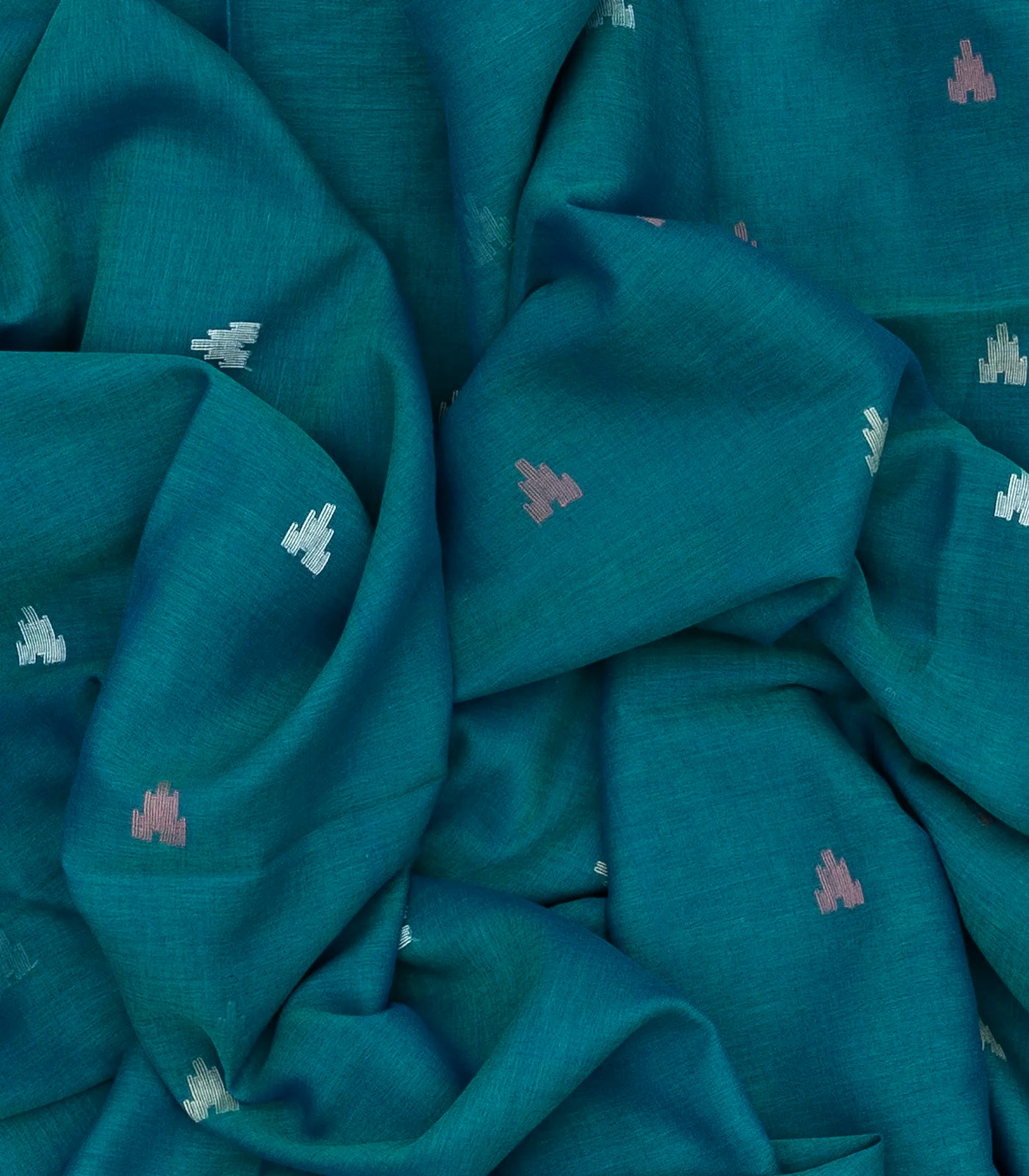 Cyan Handloom Bengal Cotton Saree With Temple Motifs
